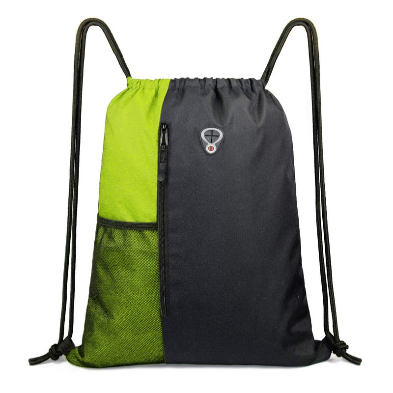 BeeGreen Lime Gym Bag Drawstring Backpack for Women Sports Backpack Workout Bag With 2 Water Bottle Mesh Pockets And Two Zipper Pockets - Image 1